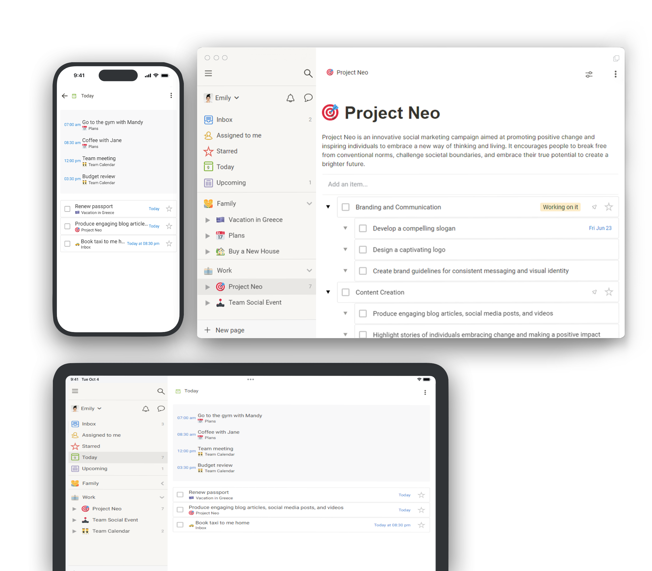 Screenshot of a list in OhYeah