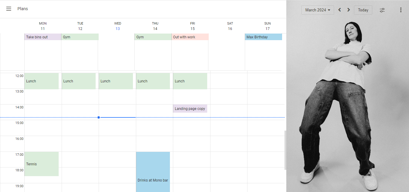 Screenshot of a calendar in OhYeah