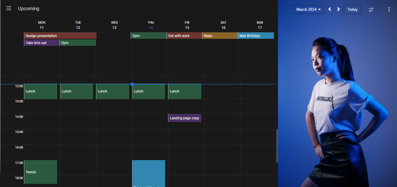 Screenshot of upcoming calendar in OhYeah